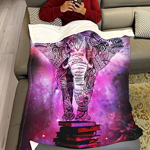 YISUMEI Mandala Elephant Throw Blanket Purple Nebula Book Shining Stars Fleece Blanket Soft Warm Cozy for Sofa Couch Bed 50"x60"