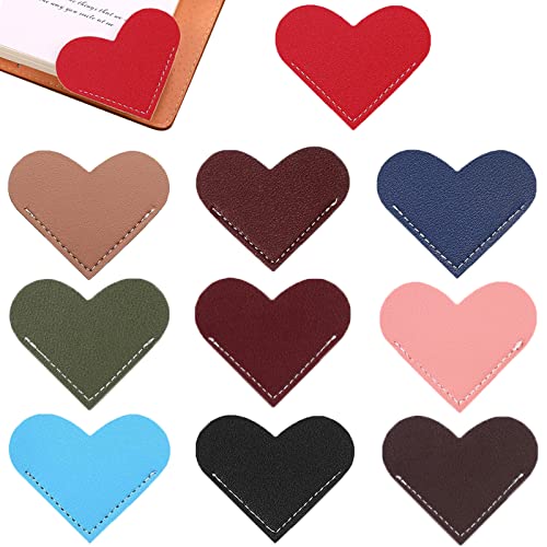 KuuGuu 10 PCS Leather Heart Bookmark,Handmade Book Marks Leather Reading Accessories for Women Kids, and Cute Handmade Book Reading Gift for Book Lovers