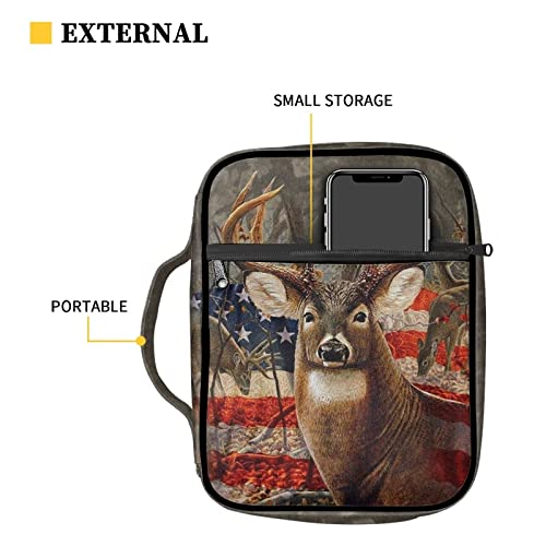 YEXIATODO American Flag Deer Bible Cover Beautiful Bible Case Personalized Custom Tote HandBag for Women Kids Girls Covers & Protects for Your Prayer Study Items Notebooks Pens Phones Church Bulletins
