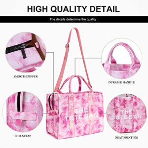 JQAliMOVV Canvas Tote Bag for Women - Travel Tote Bag Purse with Zipper Fashion Shoulder Crossbody Bag Handbag (Pink)