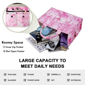 JQAliMOVV Canvas Tote Bag for Women - Travel Tote Bag Purse with Zipper Fashion Shoulder Crossbody Bag Handbag (Pink)