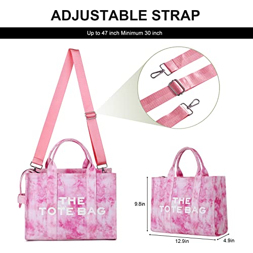JQAliMOVV Canvas Tote Bag for Women - Travel Tote Bag Purse with Zipper Fashion Shoulder Crossbody Bag Handbag (Pink)