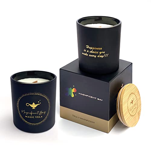 Scented Candles for Men Extra Large 11 oz 70+ Hours Burn Time Wood Wick Luscious Coffee Scented Candles Magic Vela Scented Candle by Magnificent Bay.Gifts for Women and Men.