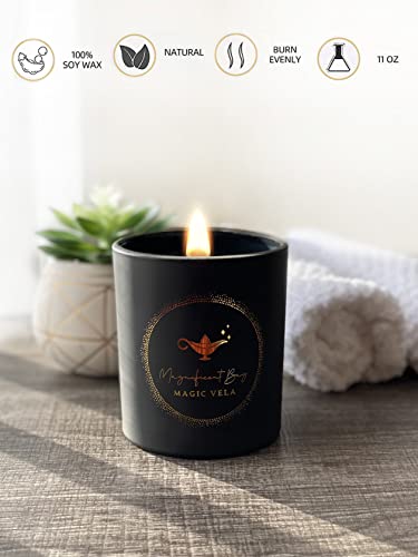 Scented Candles for Men Extra Large 11 oz 70+ Hours Burn Time Wood Wick Luscious Coffee Scented Candles Magic Vela Scented Candle by Magnificent Bay.Gifts for Women and Men.