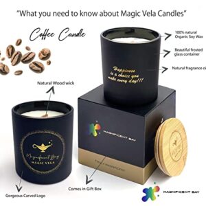 Scented Candles for Men Extra Large 11 oz 70+ Hours Burn Time Wood Wick Luscious Coffee Scented Candles Magic Vela Scented Candle by Magnificent Bay.Gifts for Women and Men.