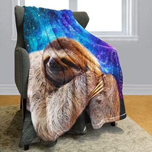 yisumei galaxy sloth throw blanket cute sloth nebula milky way fleece blanket soft warm cozy for sofa couch bed 50″x60″