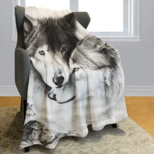 yisumei grey wolf throw blanket forest mountain peak sky couple wolf fleece blanket soft warm cozy for sofa couch bed 60″x80″