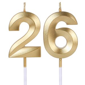 gold 26th & 62nd birthday candles for cakes, number 26 62 candle cake topper for party anniversary wedding celebration decoration