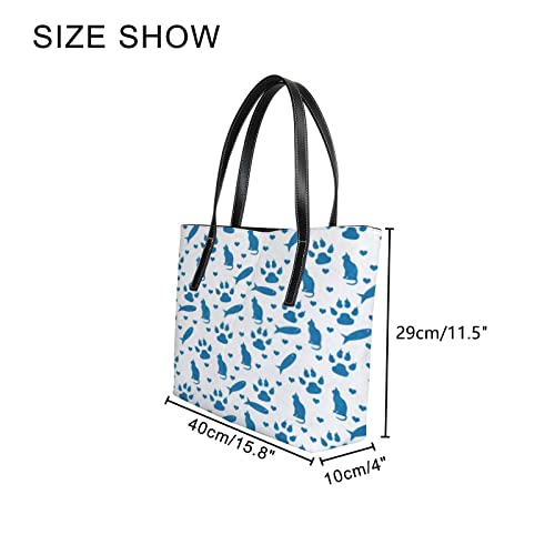 Fashionable women's handbag tote bag, Blue and White Catprinted shoulder bag is light and durable