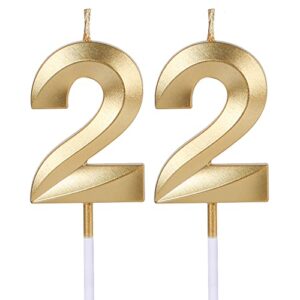 gold 22nd birthday candles for cakes, number 22 candle cake topper for party anniversary wedding celebration decoration