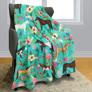 yisumei flower horse throw blanket horse green with flowers fleece blanket soft warm cozy for sofa couch bed 50″x60″