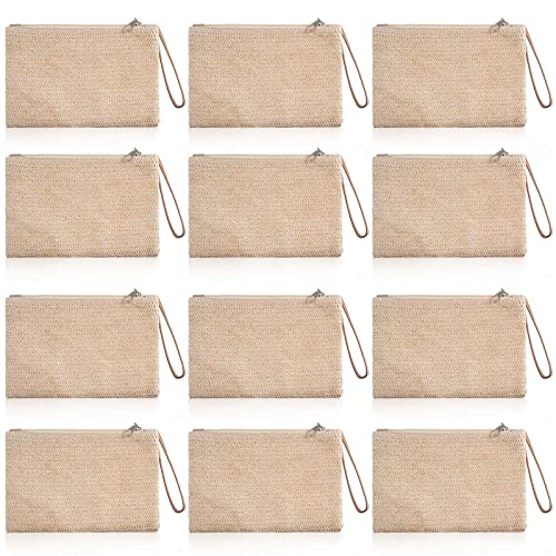 Epakh 12 Pcs Straw Clutch Bag Bohemian Summer Beach Straw Purse Wristlet Straw Handbags for Summer Small Clutch Purses for Women (White)