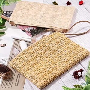 Epakh 12 Pcs Straw Clutch Bag Bohemian Summer Beach Straw Purse Wristlet Straw Handbags for Summer Small Clutch Purses for Women (White)