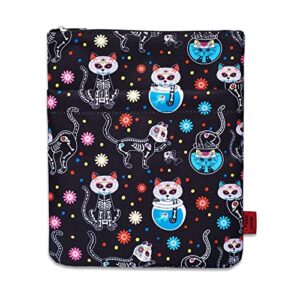 day of the dead cats book sleeve, dia de los muertos skull book covers for paperbacks book sleeves with zipper 11 x 8.5 inch