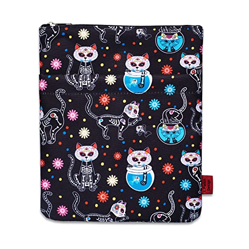 Day of The Dead Cats Book Sleeve, Dia De Los Muertos Skull Book Covers for Paperbacks Book Sleeves with Zipper 11 X 8.5 Inch