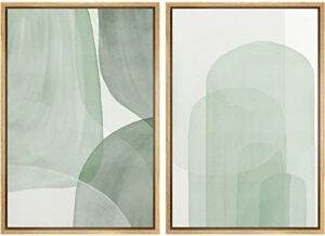 signwin framed canvas print wall art set pastel watercolor green polygon collage abstract shapes illustrations modern art minimal boho colorful for living room, bedroom, office – 16″x24″x2 natural