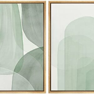 SIGNWIN Framed Canvas Print Wall Art Set Pastel Watercolor Green Polygon Collage Abstract Shapes Illustrations Modern Art Minimal Boho Colorful for Living Room, Bedroom, Office - 16"x24"x2 Natural