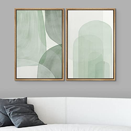 SIGNWIN Framed Canvas Print Wall Art Set Pastel Watercolor Green Polygon Collage Abstract Shapes Illustrations Modern Art Minimal Boho Colorful for Living Room, Bedroom, Office - 16"x24"x2 Natural