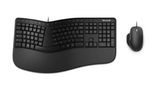 microsoft ergonomic desktop – black – wired, comfortable, ergonomic keyboard and mouse combo, with cushioned wrist and palm support. split keyboard. dedicated office key.