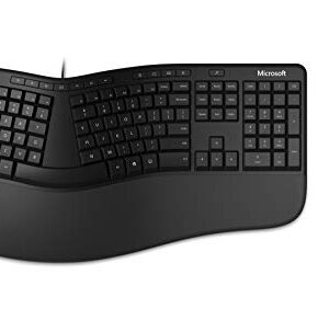 Microsoft Ergonomic Desktop - Black - Wired, Comfortable, Ergonomic Keyboard and Mouse Combo, with Cushioned Wrist and Palm Support. Split Keyboard. Dedicated Office Key.