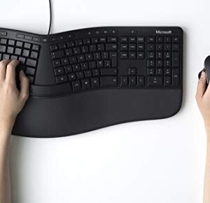 Microsoft Ergonomic Desktop - Black - Wired, Comfortable, Ergonomic Keyboard and Mouse Combo, with Cushioned Wrist and Palm Support. Split Keyboard. Dedicated Office Key.