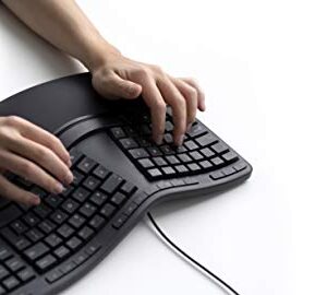 Microsoft Ergonomic Desktop - Black - Wired, Comfortable, Ergonomic Keyboard and Mouse Combo, with Cushioned Wrist and Palm Support. Split Keyboard. Dedicated Office Key.