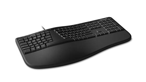 Microsoft Ergonomic Desktop - Black - Wired, Comfortable, Ergonomic Keyboard and Mouse Combo, with Cushioned Wrist and Palm Support. Split Keyboard. Dedicated Office Key.