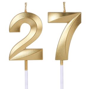 gold 27th & 72nd birthday candles for cakes, number 27 72 candle cake topper for party anniversary wedding celebration decoration