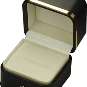 Ring Box for Wedding Proposal Engagement for Men Women Luxury Soft Touch Premium Black Color PU Leather Ring Jewelry Gift Holder Box with Elegant Gold Trim and Gold Button Design Ring Gift Box