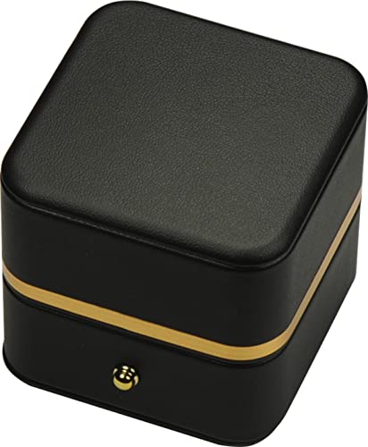 Ring Box for Wedding Proposal Engagement for Men Women Luxury Soft Touch Premium Black Color PU Leather Ring Jewelry Gift Holder Box with Elegant Gold Trim and Gold Button Design Ring Gift Box