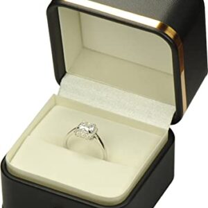 Ring Box for Wedding Proposal Engagement for Men Women Luxury Soft Touch Premium Black Color PU Leather Ring Jewelry Gift Holder Box with Elegant Gold Trim and Gold Button Design Ring Gift Box
