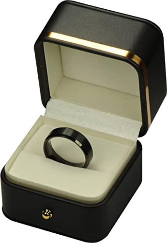 Ring Box for Wedding Proposal Engagement for Men Women Luxury Soft Touch Premium Black Color PU Leather Ring Jewelry Gift Holder Box with Elegant Gold Trim and Gold Button Design Ring Gift Box