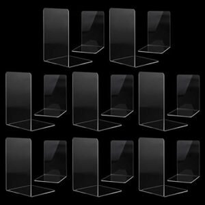 msdada book ends clear acrylic bookends for shelves, book ends for home office library decorative, heavy duty book ends, book stopper for books, movies, magazines, video games, cds (8pair/16pcs)