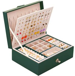 qbestry stud earring organizer for women girls jewelry box for earrings necklace jewelry organizer,girls earring box for womens necklace holder rings organizer bracelet earring storage case,green