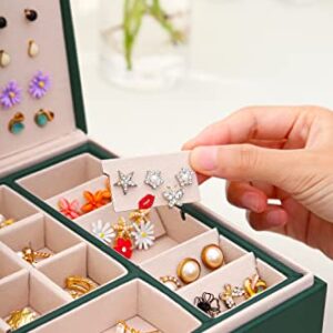 QBestry Stud Earring Organizer for Women Girls Jewelry Box for Earrings Necklace Jewelry Organizer,Girls Earring Box for Womens Necklace Holder Rings Organizer Bracelet Earring Storage Case,Green