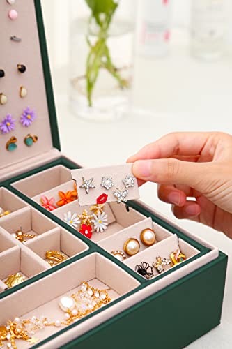 QBestry Stud Earring Organizer for Women Girls Jewelry Box for Earrings Necklace Jewelry Organizer,Girls Earring Box for Womens Necklace Holder Rings Organizer Bracelet Earring Storage Case,Green