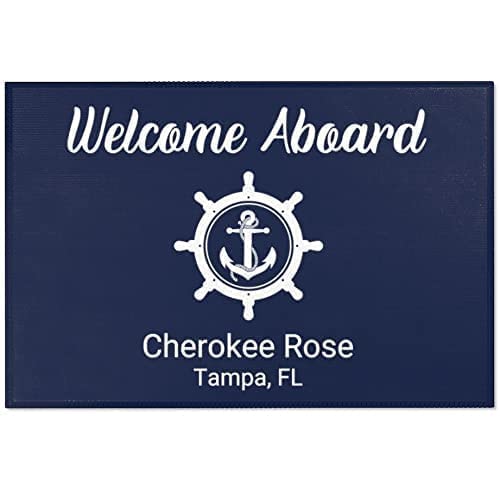 Welcome Aboard Mat for Boats, Personalized Boat Rug, Custom Boat Mat, Nautical Gift, Custom Doormat Coastal Decor, Maritime Boat Gifts, Boat Decor, Custom Gift for Boat (36" × 24", Navy)