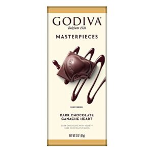 godiva chocolatier dark chocolate ganache heart masterpieces tablet, valentines day gift gift, 3 oz