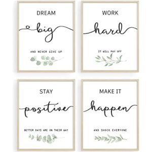 inspirational wall art office decor, motivational unframed wall art prints for bedroom | living room | office | classroom, black and white daily positive affirmations poster for women men kids, set of 4, 8″x10″