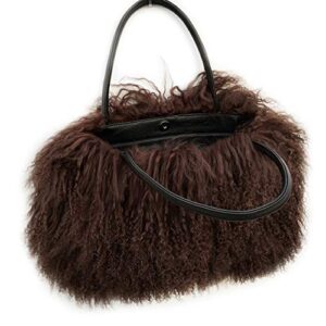 finiluo women luxury real lamb/mongolian flush wool fur handbag chocolate