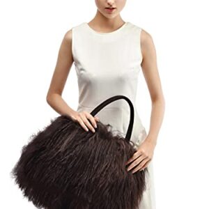 FINILUO Women Luxury Real Lamb/Mongolian Flush Wool Fur Handbag Chocolate