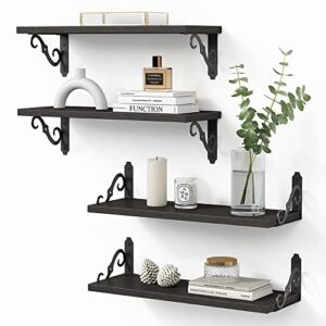 goozii black shelves for wall set of 4, floating bathroom shelves over toilet wall mounted, wood decorative shelves for bedroom books, living room decor, closet storage (wide 17 x deep 6 inch)
