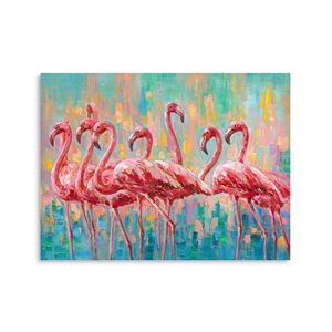 Yidepot Flamingo Bedroom Wall Decor Painting: A Flock of Pink Flamingo Wall Art Canvas for Bathroom with Frame Ready to Hang (12"x16"x1 Panel)