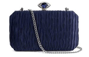 peeptoe evening satin pleated clutch purses for women crystal evening bag for wedding party prom navy