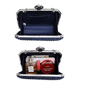 PEEPTOE EVENING Satin Pleated Clutch Purses for Women Crystal Evening Bag for Wedding Party Prom Navy