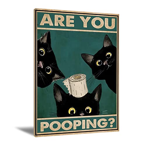 Black Cat Wall Art Cat Bathroom Wall Art Poster Cute Animal Picture Canvas Print Cat Painting Poster Cat Pictures Wall Art Cat Toilet Paper Art Posters for Home Bathroom Decor 16x24 Inch Frameless