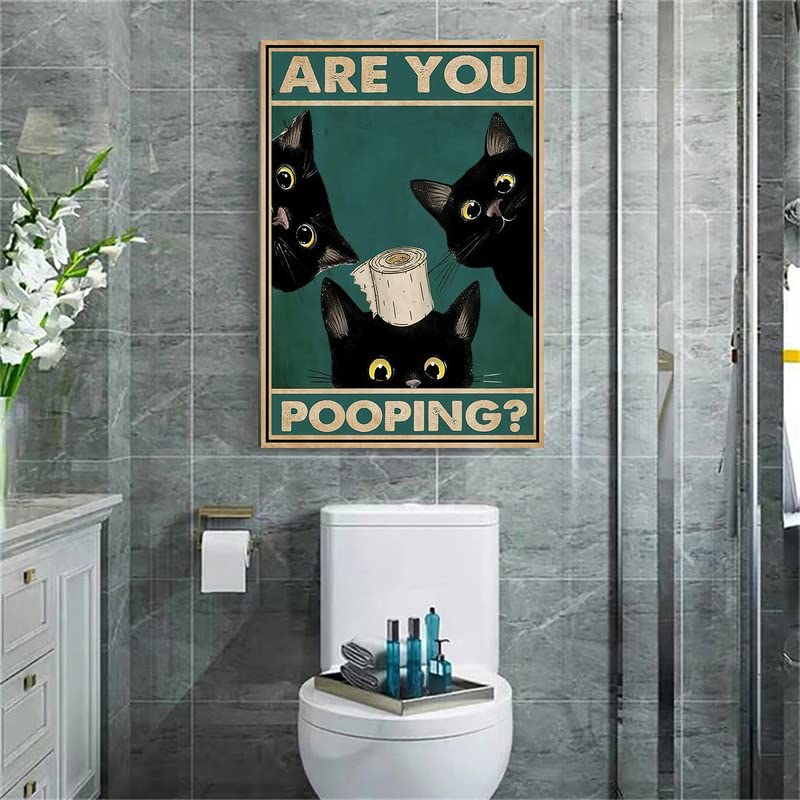 Black Cat Wall Art Cat Bathroom Wall Art Poster Cute Animal Picture Canvas Print Cat Painting Poster Cat Pictures Wall Art Cat Toilet Paper Art Posters for Home Bathroom Decor 16x24 Inch Frameless