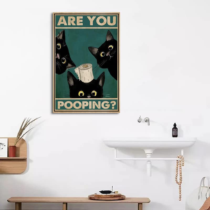 Black Cat Wall Art Cat Bathroom Wall Art Poster Cute Animal Picture Canvas Print Cat Painting Poster Cat Pictures Wall Art Cat Toilet Paper Art Posters for Home Bathroom Decor 16x24 Inch Frameless