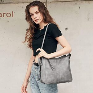 CLUCI Purses and Handbags for Women Leather Hobo Tote Fashion Ladies Crossbody Large Bucket Shoulder Bag Vintage Two Toned Grey and Women Wallet Large Capacity Leather Zipper Bundles