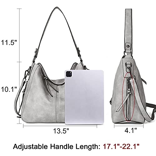 CLUCI Purses and Handbags for Women Leather Hobo Tote Fashion Ladies Crossbody Large Bucket Shoulder Bag Vintage Two Toned Grey and Women Wallet Large Capacity Leather Zipper Bundles